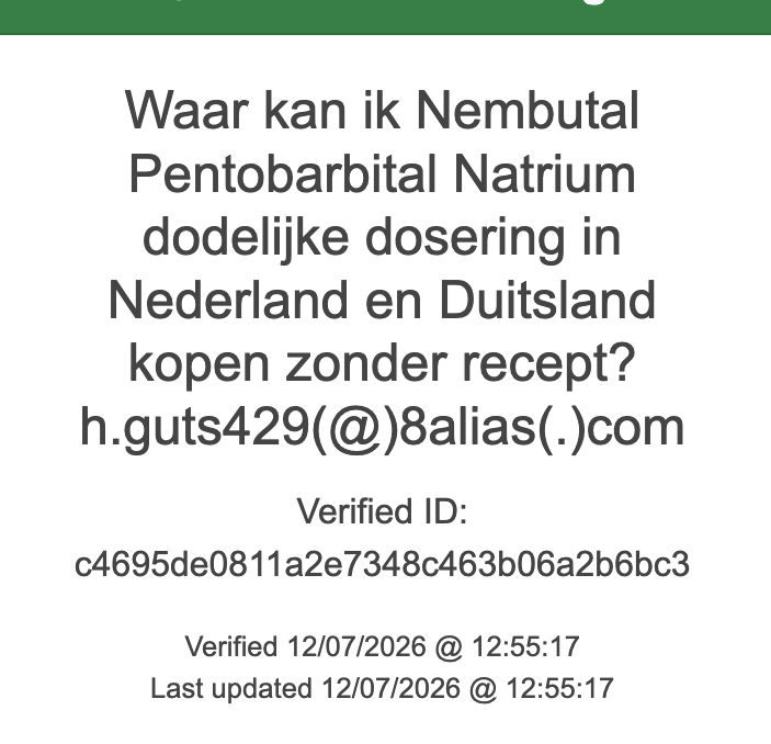 Koop Barbituraten (pentobarbital nembutal natrium) veilig in Nederland. Voor hulp h.guts429(@)8alias(.)com